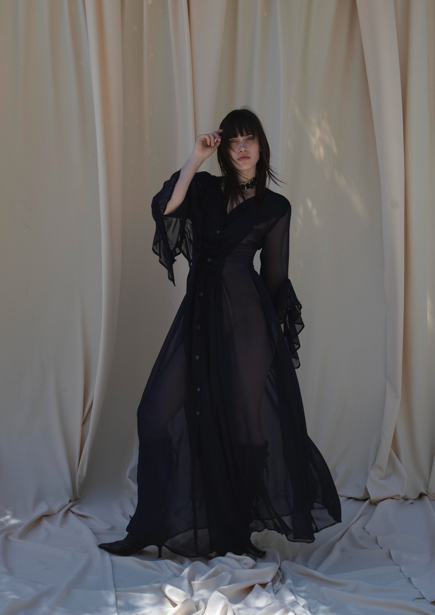 Catia Long Dress ruffled sleeves