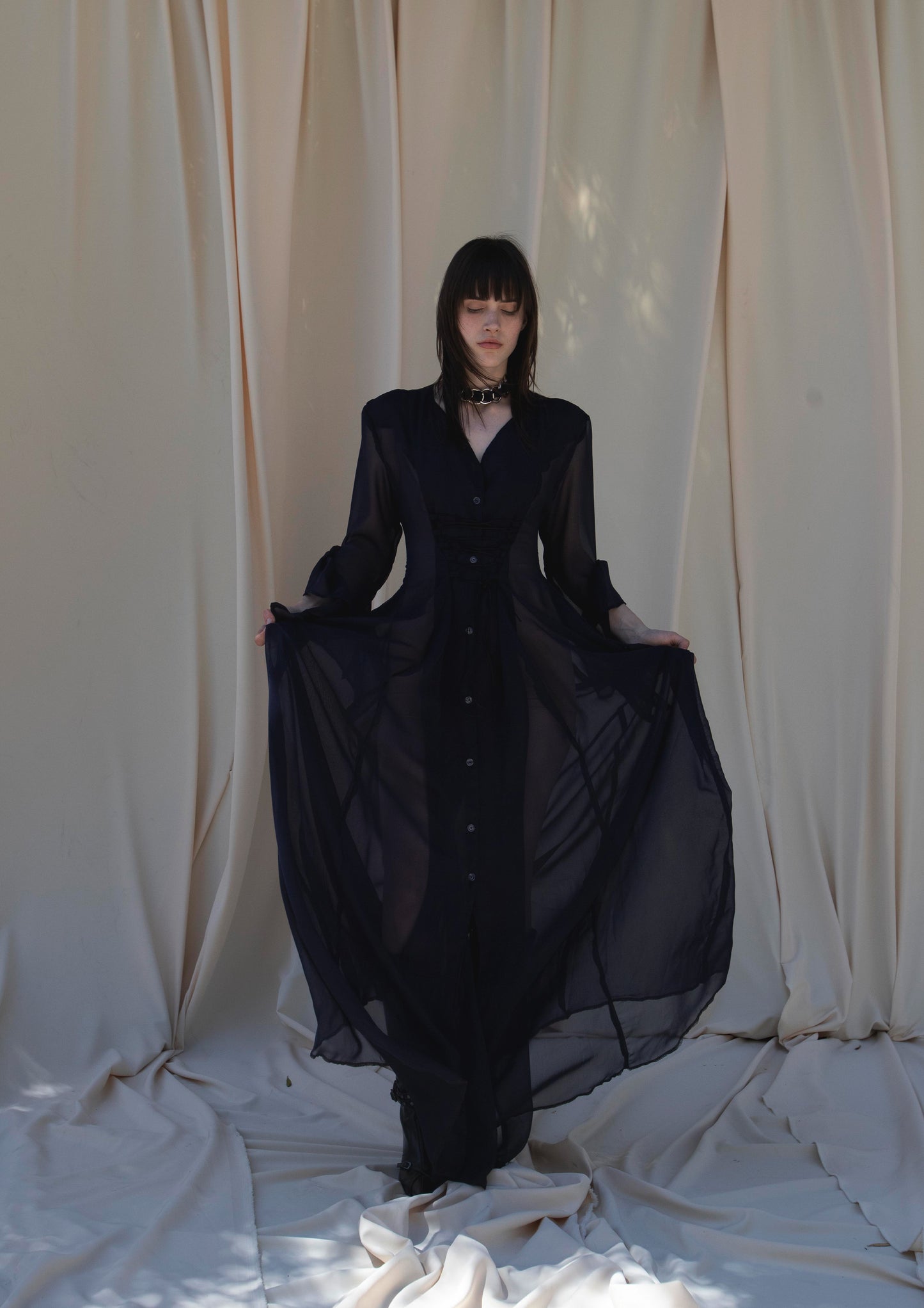 Catia Long Dress ruffled sleeves