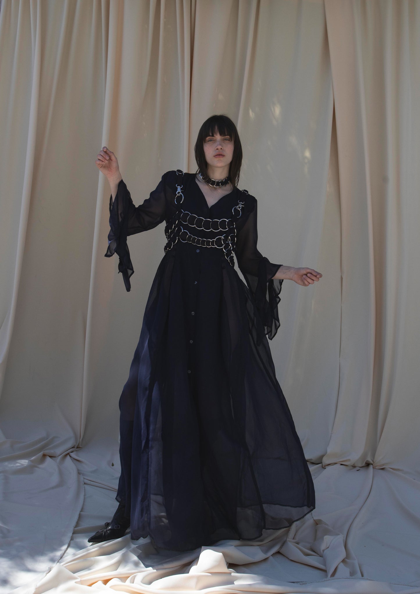 Catia Long Dress ruffled sleeves