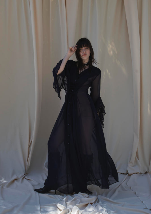 Catia Long Dress ruffled sleeves